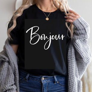 Camiseta Bonjour   Elegante y moderno guión en francés negr