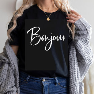 Camiseta Bonjour   Elegante y moderno guión en francés negr