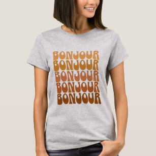 Camiseta Bonjour   Hola francesa en la tipografía de Groovy