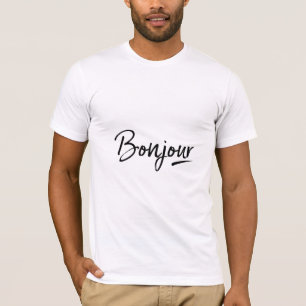 Camiseta Bonjour (Hola) Saludo Negro Texto Francés Estilo