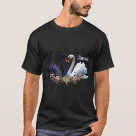 Camiseta Bono eterno, cisnes negros y blancos enamorados.