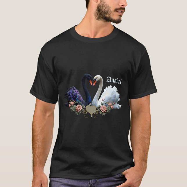 Camiseta Bono eterno, cisnes negros y blancos enamorados. (Anverso)