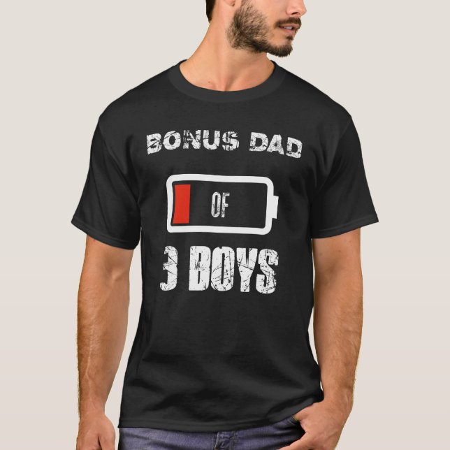 Camiseta Bono papá de 3 niños con batería baja día del padr (Anverso)