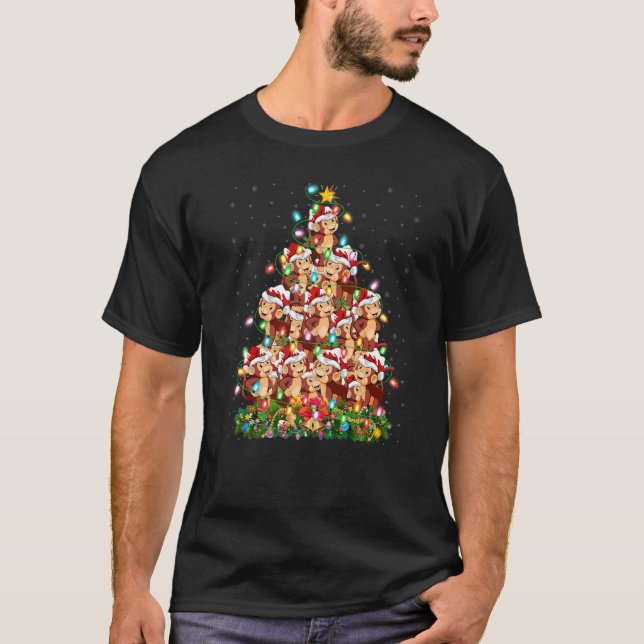 Camiseta Bonobo  Xmas Lights Santa Bonobo Christmas Tree (Anverso)