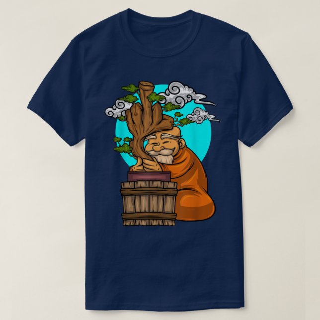 Camiseta Bonsai Tree Monk Middle Finger Create Bonsai (Diseño del anverso)