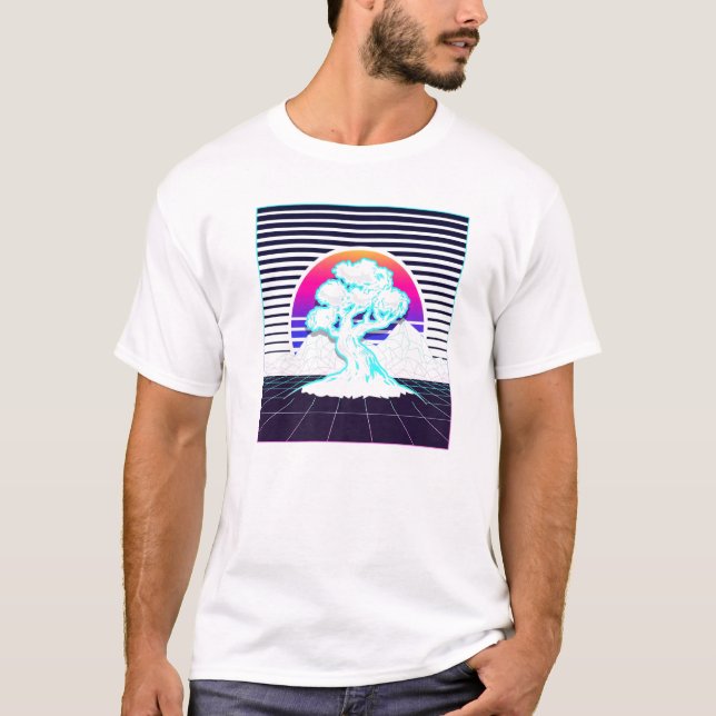 Camiseta Bonsai Tree Zen japonés Synthwave Sun Vaporwave A (Anverso)