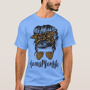 Camiseta Bonus Mom Life Hair Bandana Glasses Leopard Mother