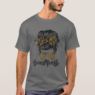 Camiseta Bonus Mom Life Hair Bandana Glasses Leopard Mother