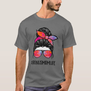 Camiseta Bonus Mom Life Stepmom Día de la Madre Messy Bun