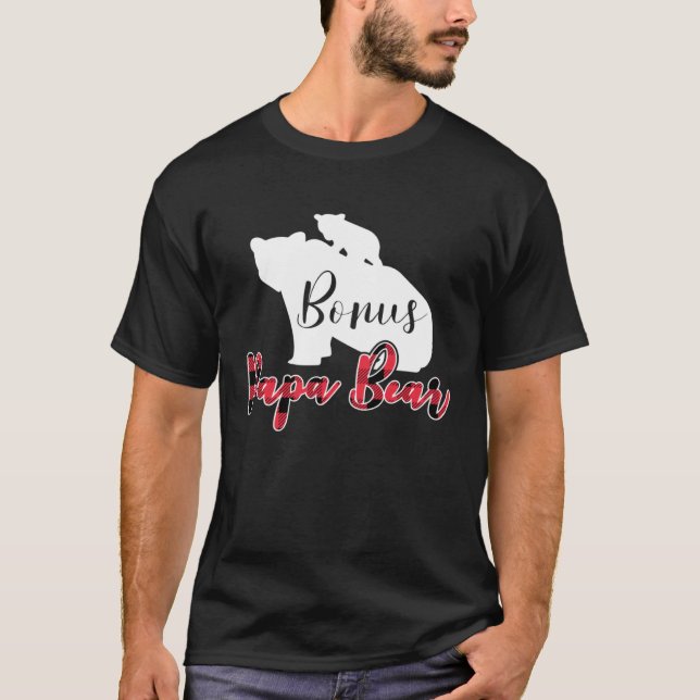 Camiseta Bonus Papa Bear Buffalo Plaid Stepdad Fathers Day  (Anverso)