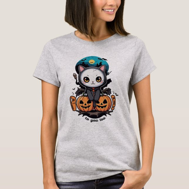 Camiseta Boo a ti también | Alas y calabaza de gatos (Anverso)