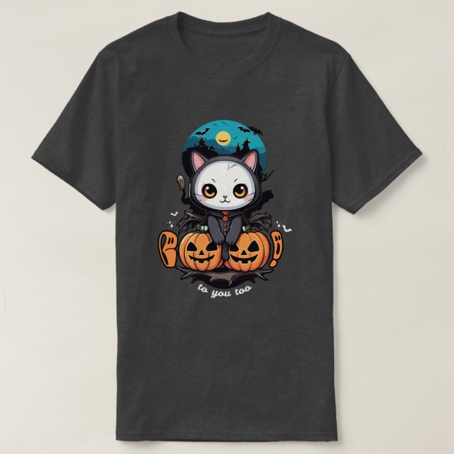 Camiseta Boo a ti también | Alas y calabaza de gatos (Diseño del anverso)