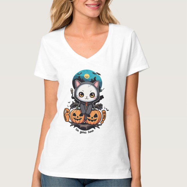 Camiseta Boo a ti también | Alas y calabaza de gatos (Anverso)