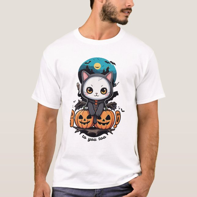 Camiseta Boo a ti también | Alas y calabaza de gatos (Anverso)