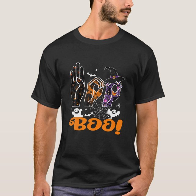 Camiseta Boo American Rótulo Language ASL Costo de Hallowee (Anverso)
