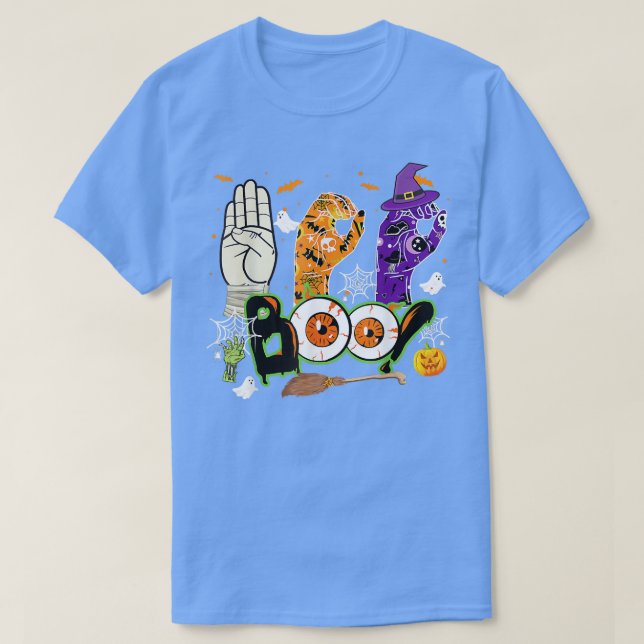 Camiseta Boo American Rótulo Language Asl Deaf Halloween Co (Diseño del anverso)