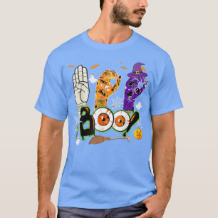 Camiseta Boo American Rótulo Language Asl Deaf Halloween Co