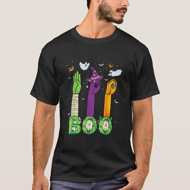Camiseta Boo American Sign Language ASL Deaf Halloween (Anverso)