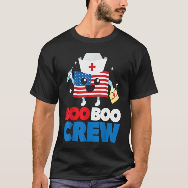 Camiseta Boo Boo Crew American Flag  4th Of July USA Nurse (Anverso)