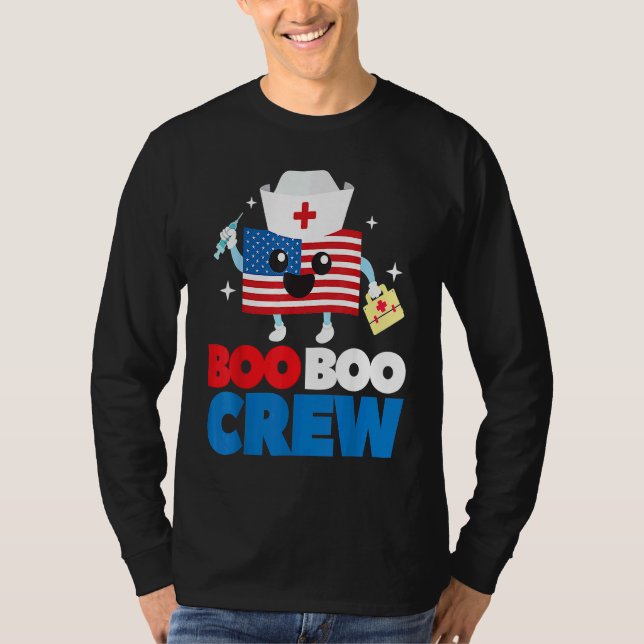 Camiseta Boo Boo Crew American Flag  4th Of July USA Nurse (Anverso)