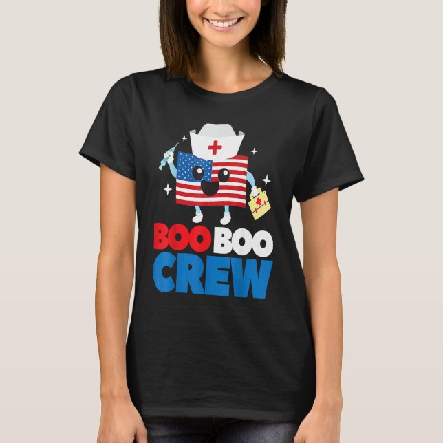 Camiseta Boo Boo Crew American Flag  4th Of July USA Nurse (Anverso)