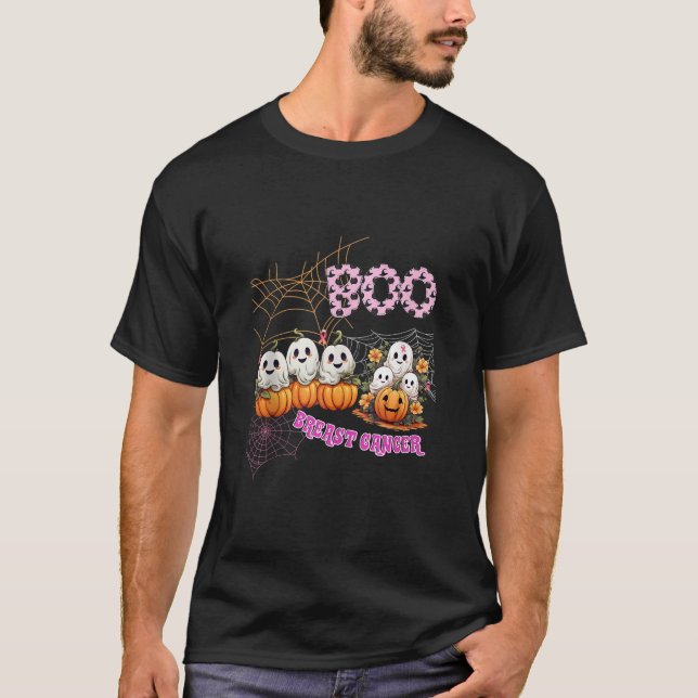 Camiseta Boo Calabaza Cinta rosa Graciosa Cáncer de Mama Ha (Anverso)