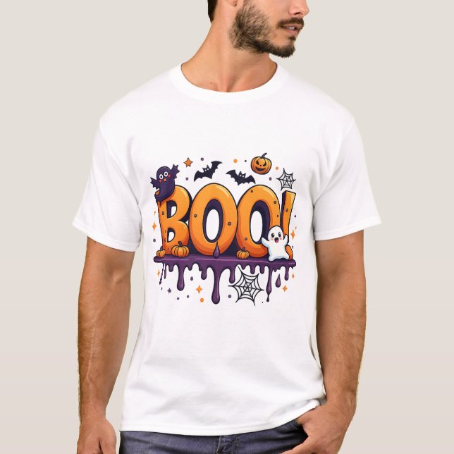 Camiseta BOO Cartas de goteo de Halloween con fantasmas, mu (Anverso)