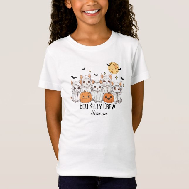 Camiseta Boo City Crew gatitos fantasmas Halloween luna lle (Anverso)