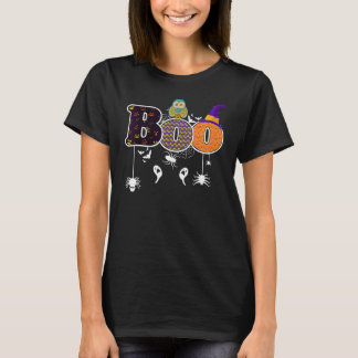 Camiseta Boo Con Arañas Y Bruja Sombrero Espeluznante Búho 