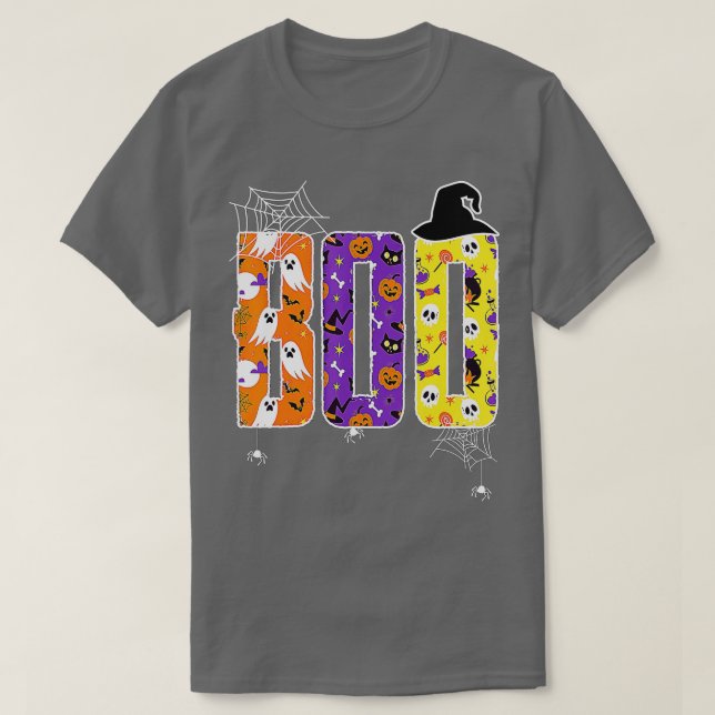 Camiseta Boo Con Arañas Y Gorra De Brujas Graciosamente Fav (Diseño del anverso)