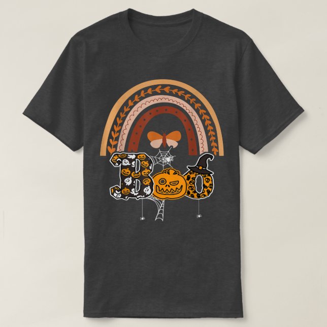 Camiseta Boo Con Arañas Y Gorra De Brujas Halloween Arcoiri (Diseño del anverso)