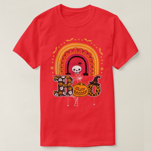 Camiseta Boo Con Arañas Y Gorra De Brujas Halloween Arcoiri (Diseño del anverso)