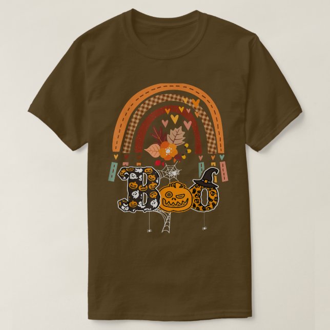 Camiseta Boo Con Arañas Y Gorra De Brujas Halloween Arcoiri (Diseño del anverso)