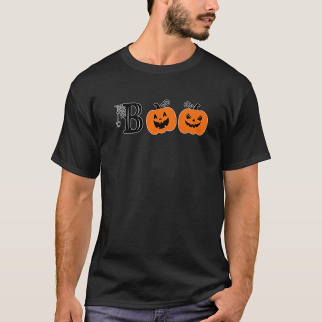 Camiseta Boo Con Arañas Y Vestido De Calabaza Feliz Salto (Anverso)