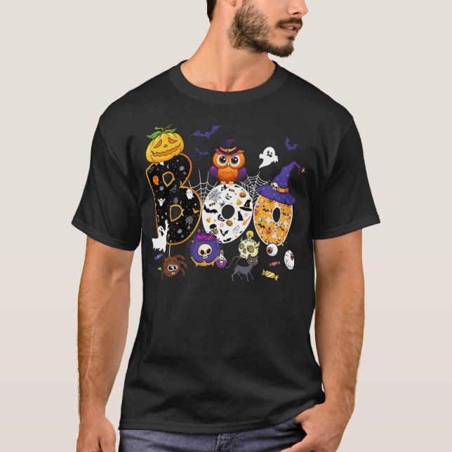 Camiseta Boo Creepy Owl Pumpkin Ghost Halloween Men Women K (Anverso)