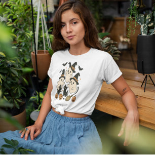 Camiseta Boo Crew Witchen Fantasma Gatos Negros Kawaii Hall