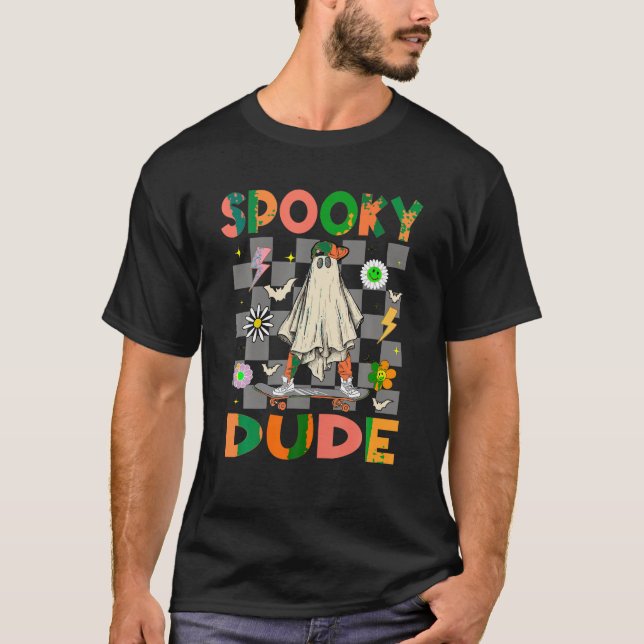 Camiseta Boo de patineta fantasma Spooky Dude Halloween (Anverso)