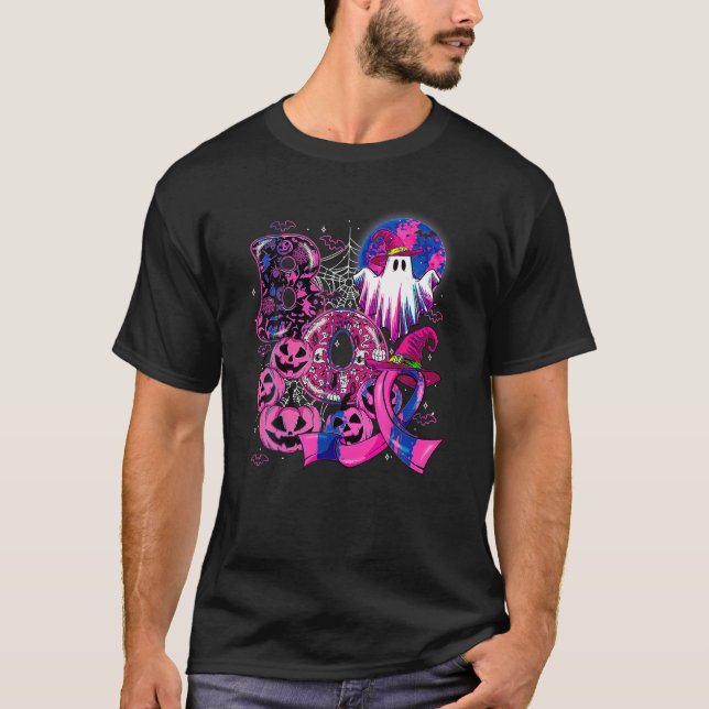 Camiseta Boo divertida calabaza fantasma cinta rosada Hallo (Anverso)
