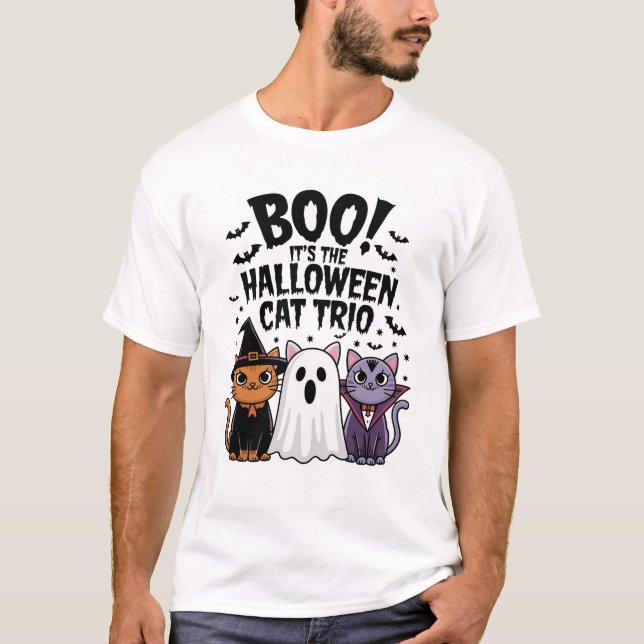 Camiseta Boo es el trío de gatos de Halloween (Anverso)