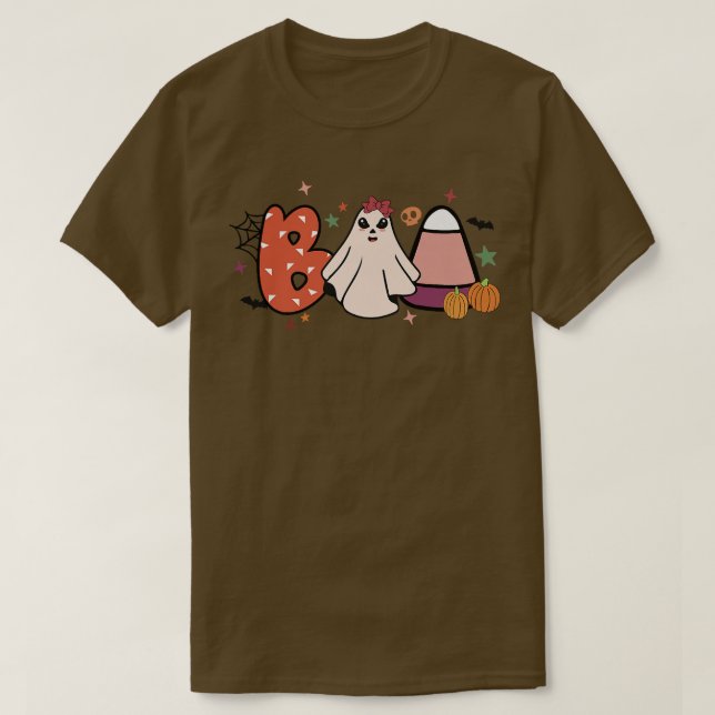 Camiseta Boo espeluznante Hippie Ghost Costume Calabaza Gro (Diseño del anverso)
