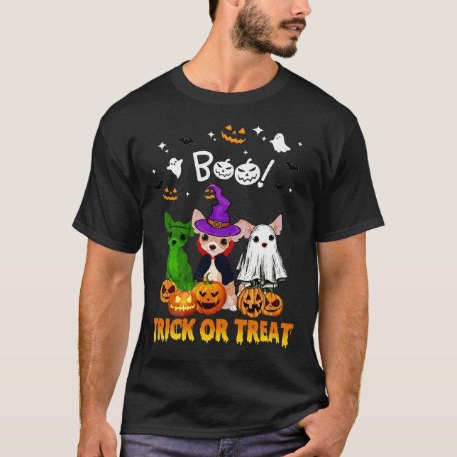 Camiseta Boo Fantasma Chihuahua Trick O Trate Halloween (Anverso)