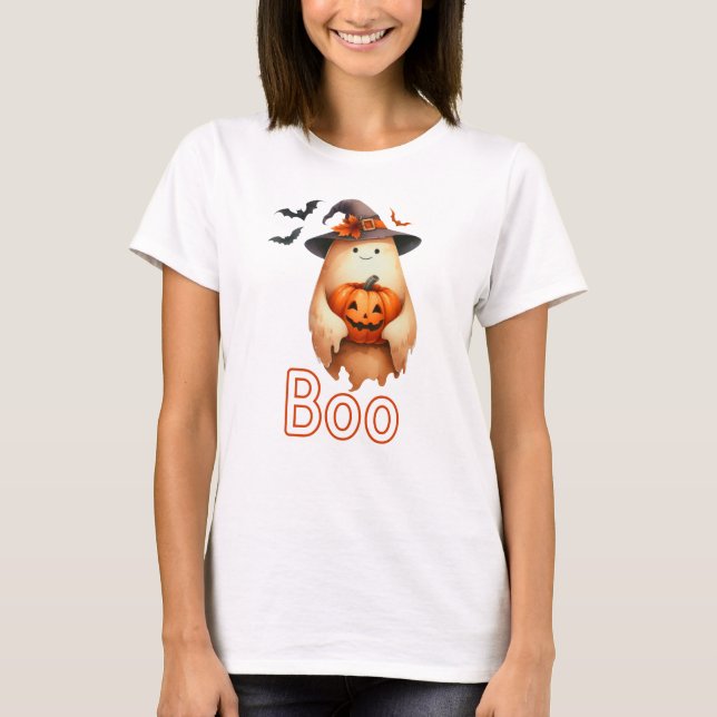 Camiseta Boo Fantasma con murciélago y calabaza (Anverso)