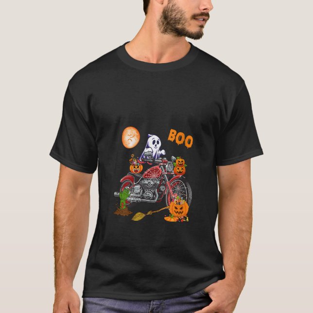 Camiseta Boo Fantasma Viajando en motocicleta Horror Candy  (Anverso)