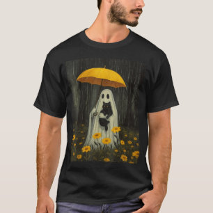 Camiseta Boo Ghost paraguas Negro Cat Floral Halloween
