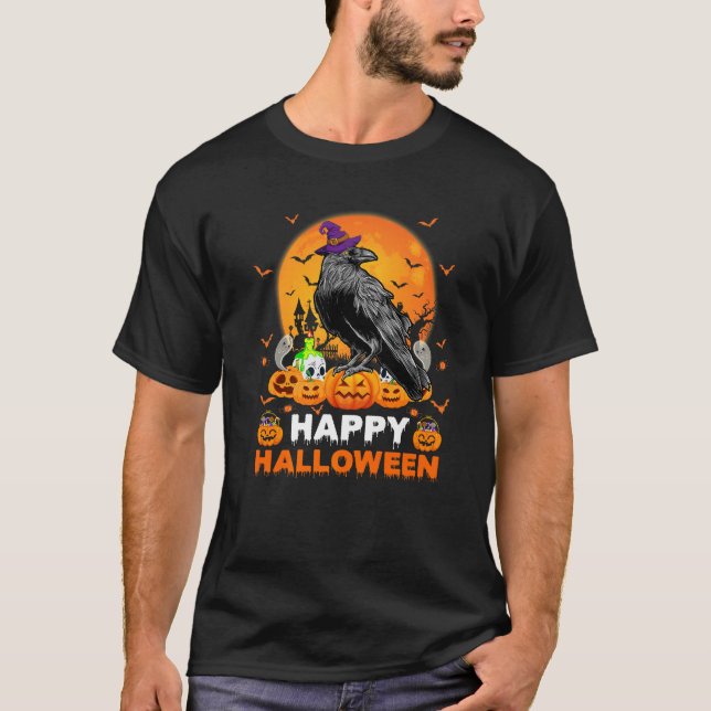 Camiseta Boo Ghost Scary Pumpkin Moon Witch Raven Halloween (Anverso)