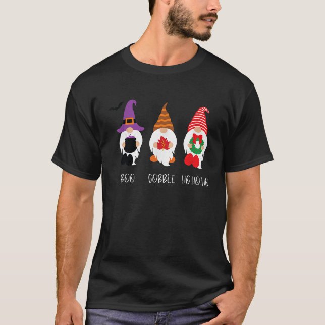 Camiseta Boo Gobble HoHoHo Gnomes Navidad lindo camisón (Anverso)