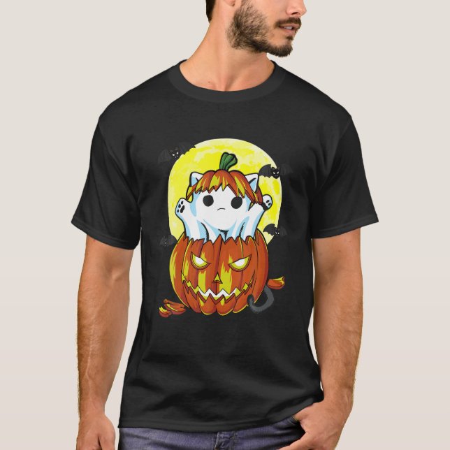 Camiseta Boo Halloween Ghost Cat Pumpkin Funny Cat Lover Co (Anverso)