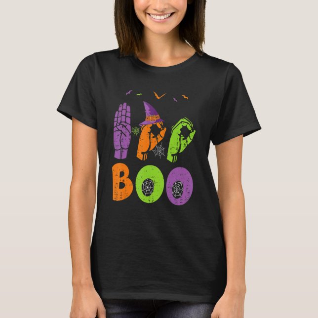 Camiseta Boo Hands American Sign Language Pride ASL Hallowe (Anverso)