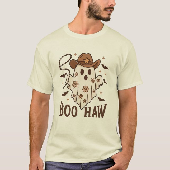 Camiseta Boo Haw Cowgirl Ghost - Halloween occidental lindo (Anverso)