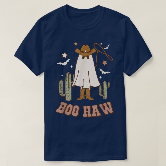 Camiseta Boo Haw Fantasma Graciosa Cowboy Cowgirl Halloween (Diseño del anverso)
